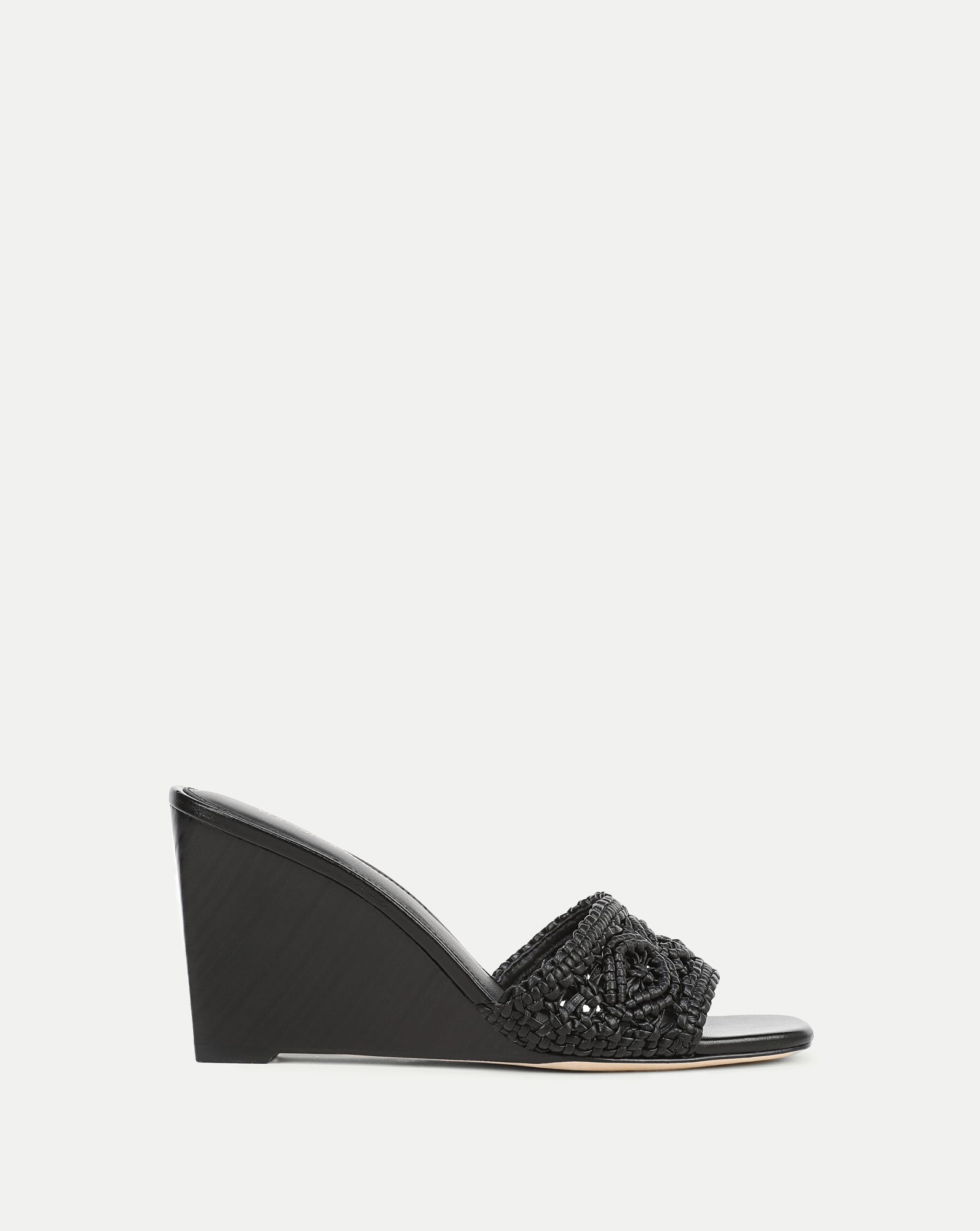 Ellen Macrame Wedge Sandal in Black | Veronica Beard