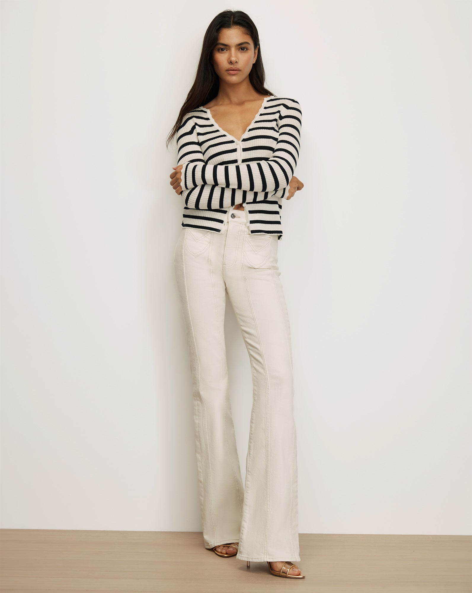 Beverly Skinny-Flare Jeans with Ecru | Veronica Beard