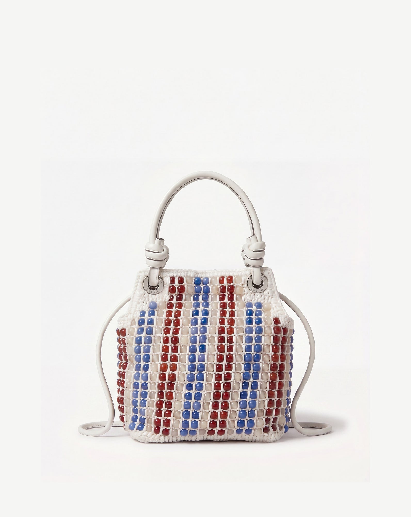 Small Beaded Veronica Beard Slouch Bag in Off White Leather Multi
