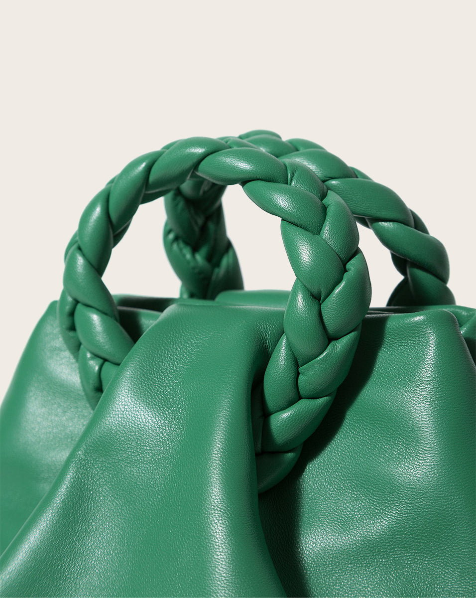 Hereu 'bombon' Dark Green Handbag With Braided Handles In Shiny
