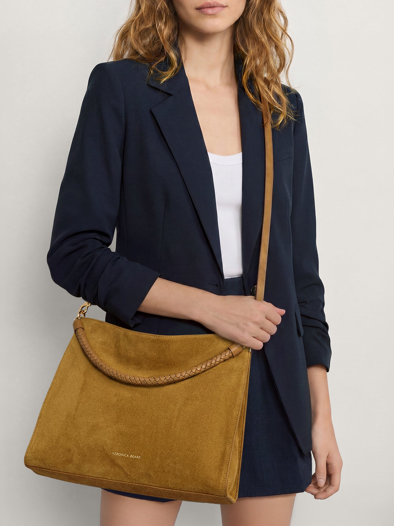 Vida Suede Shoulder Bag in Tan Acorn | Veronica Beard