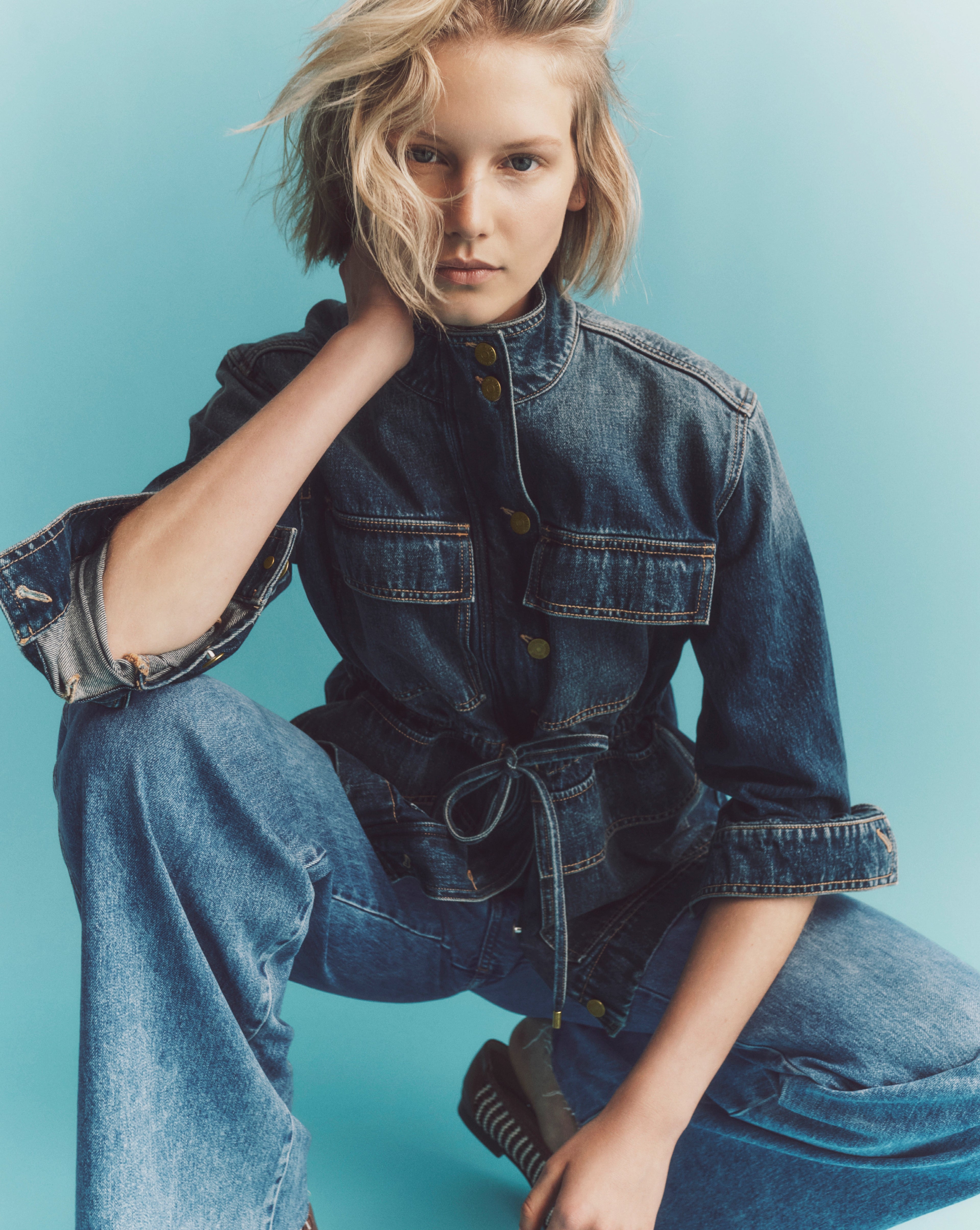 Truman Belted Denim Jacket in Blue City Lights | Veronica Beard Truman Belted Denim Jacket in Blue City Lights | Veronica Beard