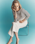 Veronica Beard Hovey Striped Lace T-Shirt - Dove White/Navy Stripe