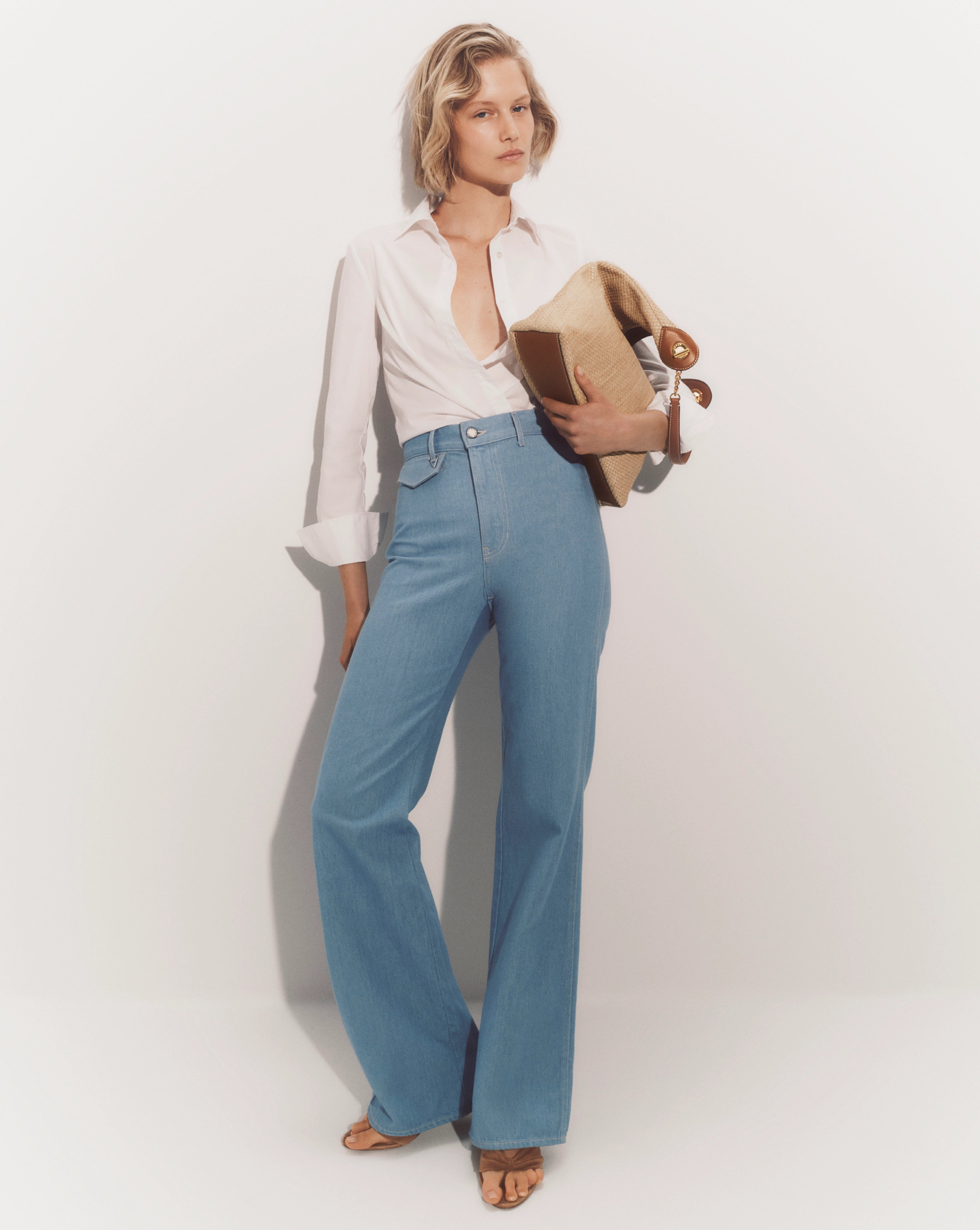 Crosbie Flap-Pocket Slim Wide-Leg Jean in Bayside | Veronica Beard Crosbie Flap-Pocket Slim Wide-Leg Jean in Bayside | Veronica Beard
