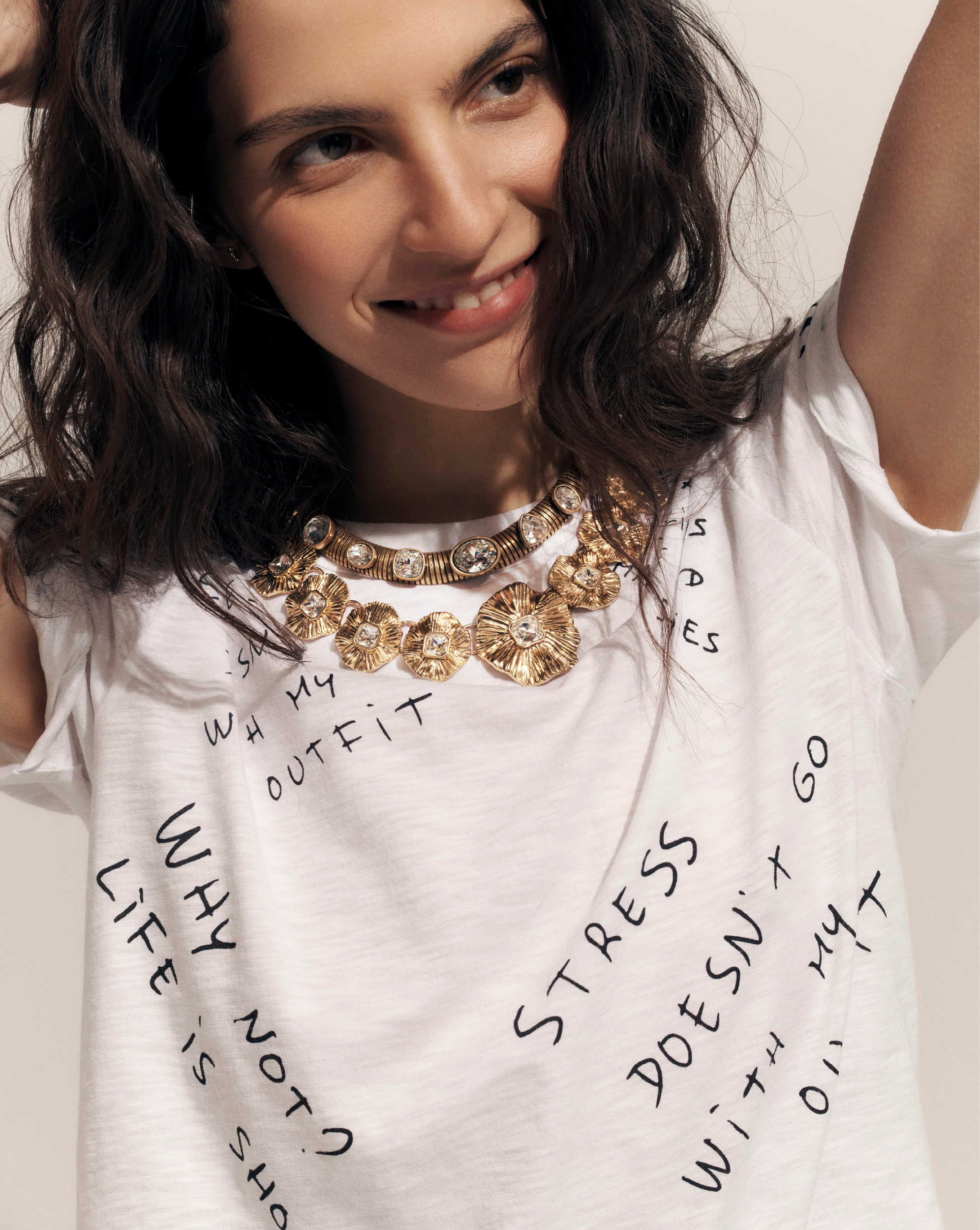Carla Printed Crewneck T-Shirt in White | Veronica Beard