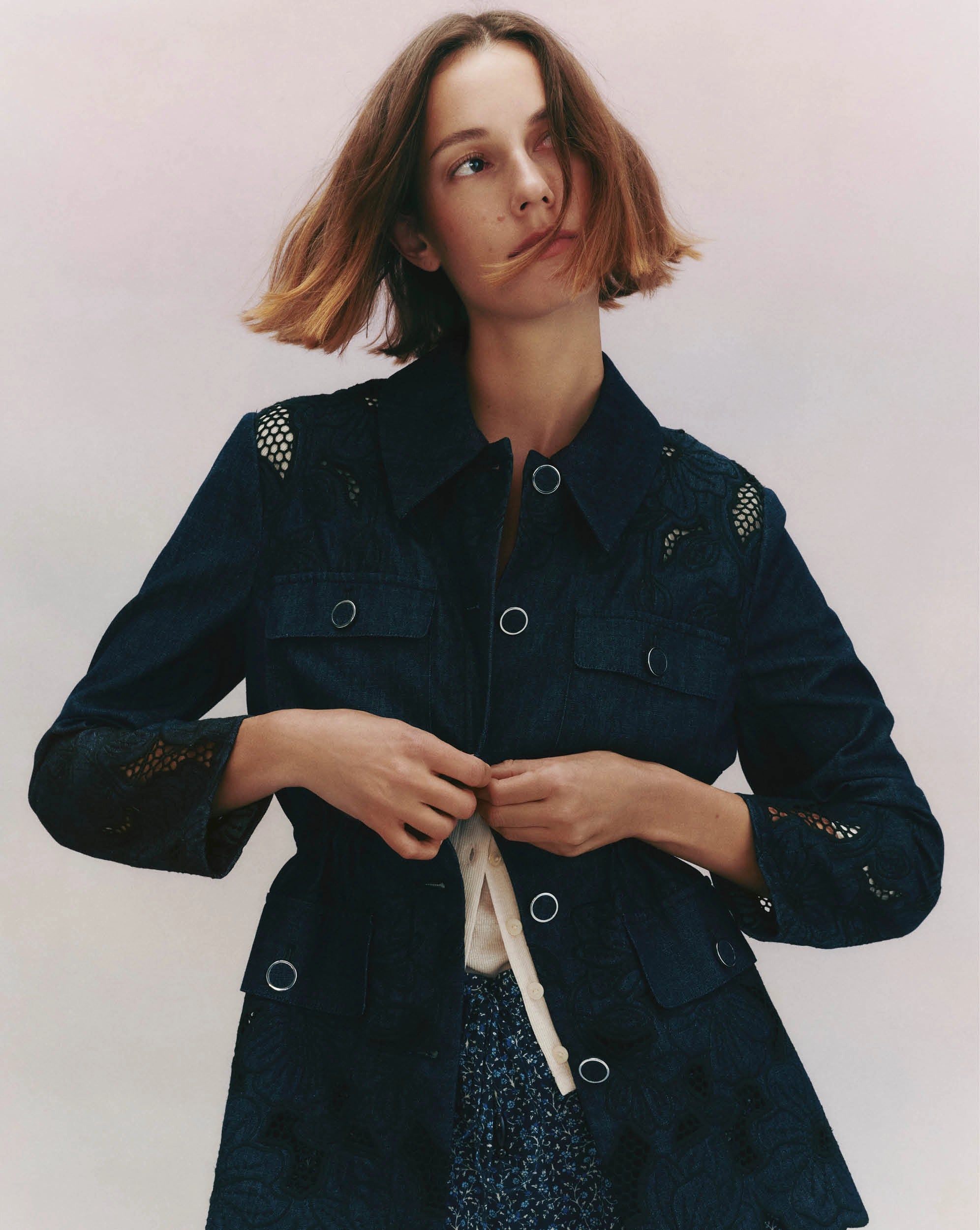 Veronica Beard Kiki Eyelet Jacket | Indigo Rinse