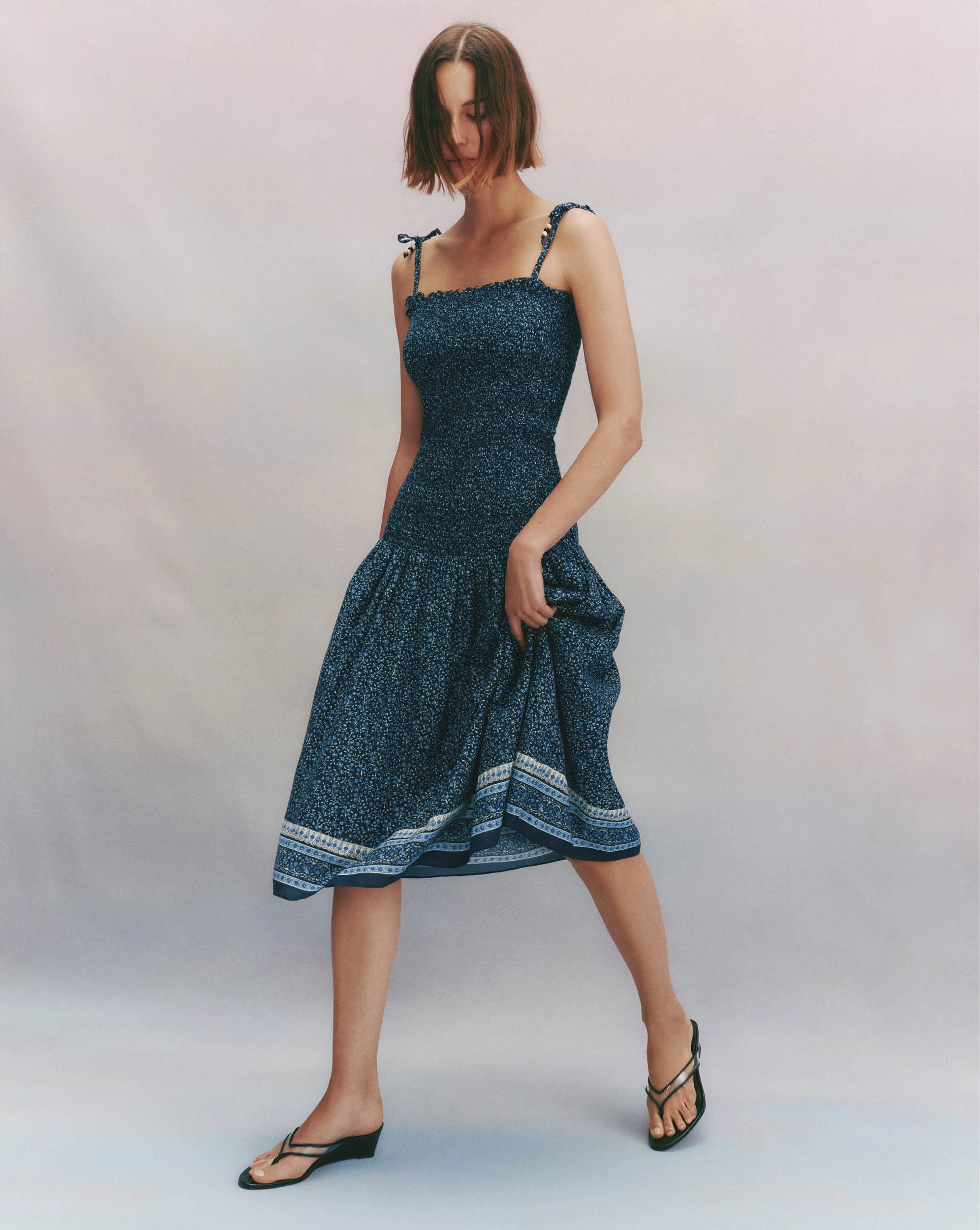Veronica Beard Marietta Smocked Midi Dress | Navy Multi | Size XS Veronica Beard Marietta Smocked Midi Dress | Navy Multi | Size XS