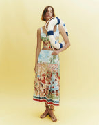 Veronica Beard White and blue button-front midi skirt with beach