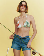 Veronica Beard White tie-dye halter bikini with tie-side bottoms.