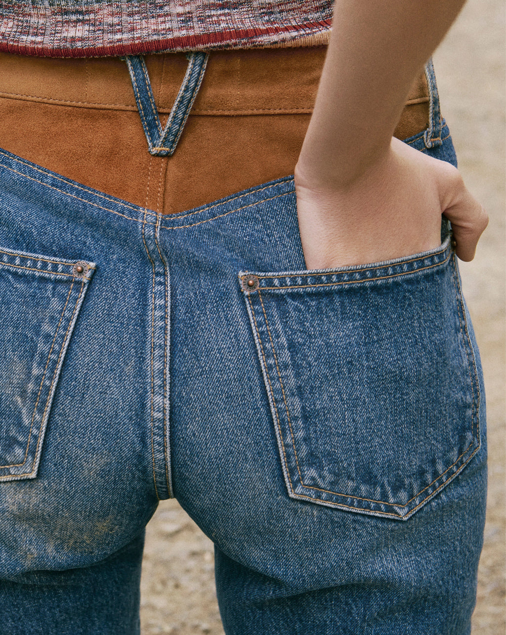 Dylan Suede-Patchwork Straight-Leg Jean