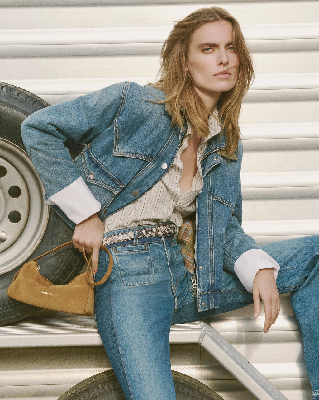 Veronica Beard Blue denim jacket with olive corduroy collar