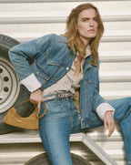 Veronica Beard Blue denim jacket with olive corduroy collar