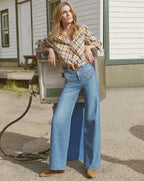 Veronica Beard Plaid blouse with ruffled cuffs