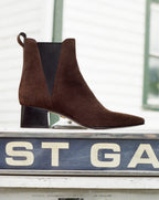 Veronica Beard Brown suede Chelsea boots with a pointed toe.
