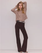 Veronica Beard Beige knit sweater, brown flared jeans