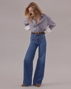 Veronica Beard Blue striped blouse with white cuffs