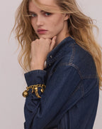 Veronica Beard Gold chain necklace with ornate teardrop charm.