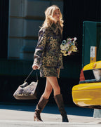 Veronica Beard Floral tapestry jacket with brown collar and buttons.