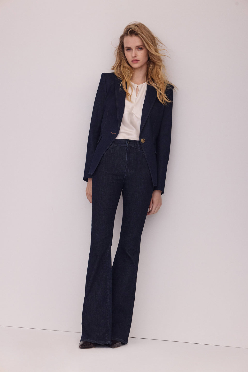Veronica Beard Dark blue denim blazer and matching cropped pants.
