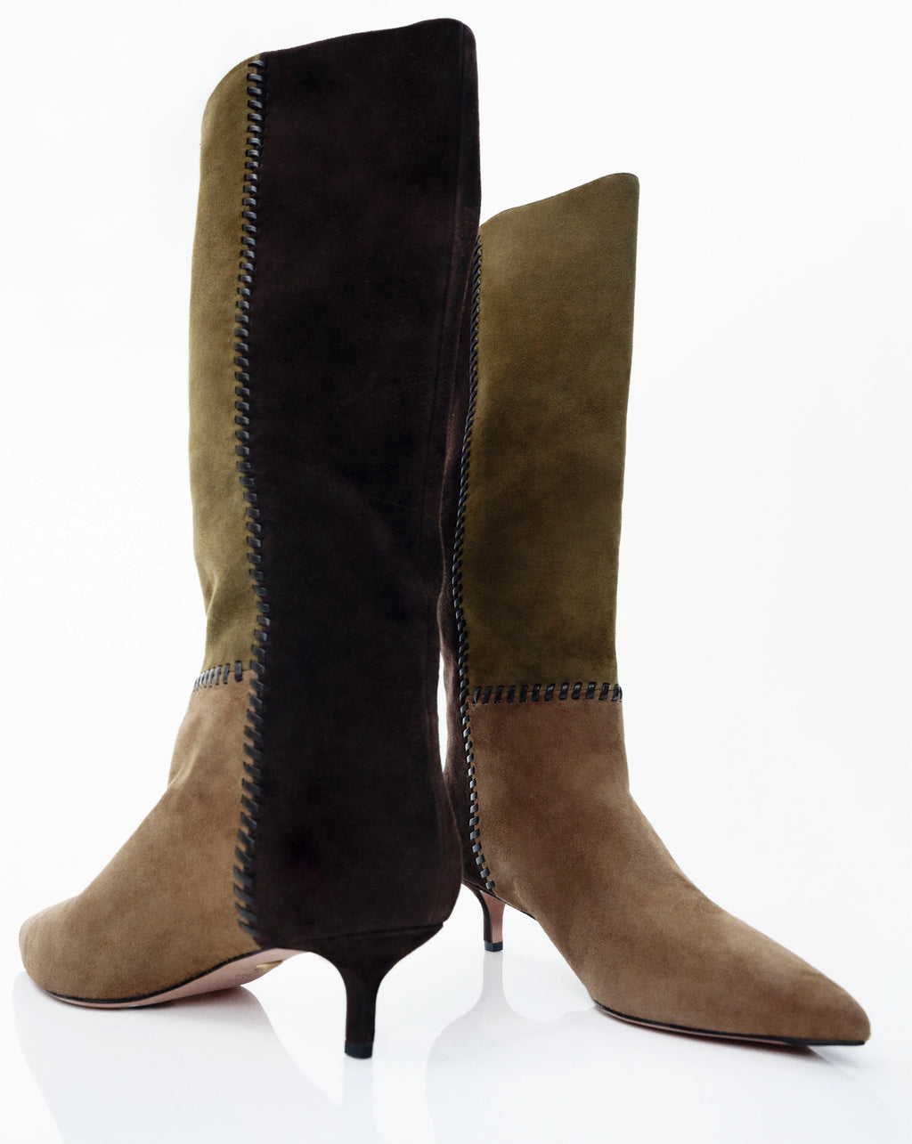 Veronica Beard Lisa Kitten-Heel Boot - Chestnut/Fennel/Espresso