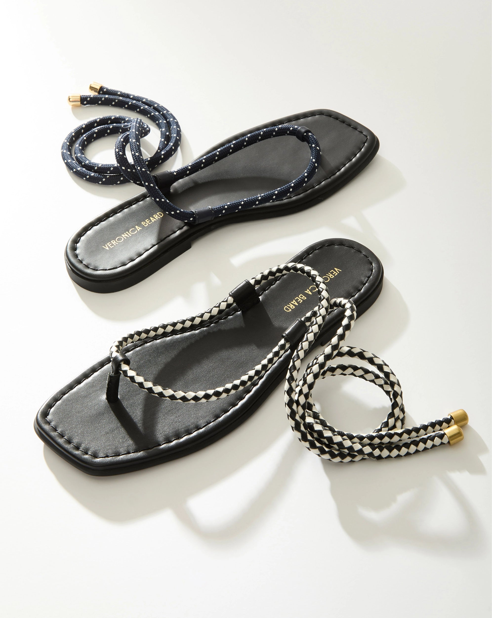 Carmina Wrap Sandal in Black & Coconut | Veronica Beard