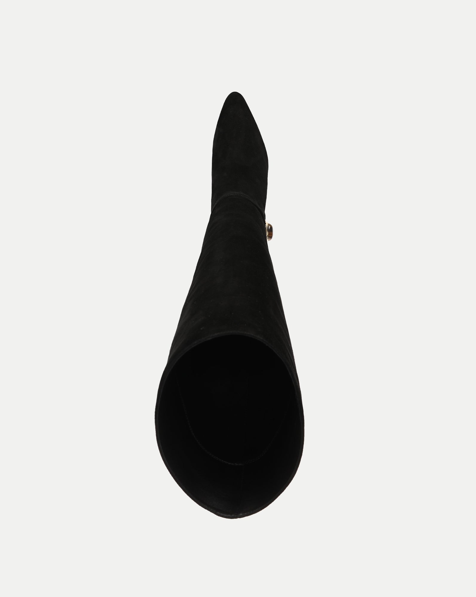 Veronica Beard Black suede pointed-toe boot with gold accent.