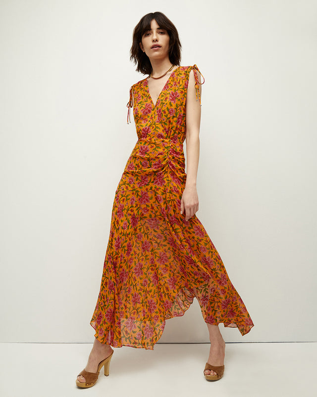 Dovima Silk Dress - Hot Orange Multi - 2