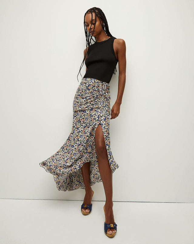 Lucien Floral Silk Skirt - Black Multi - 1