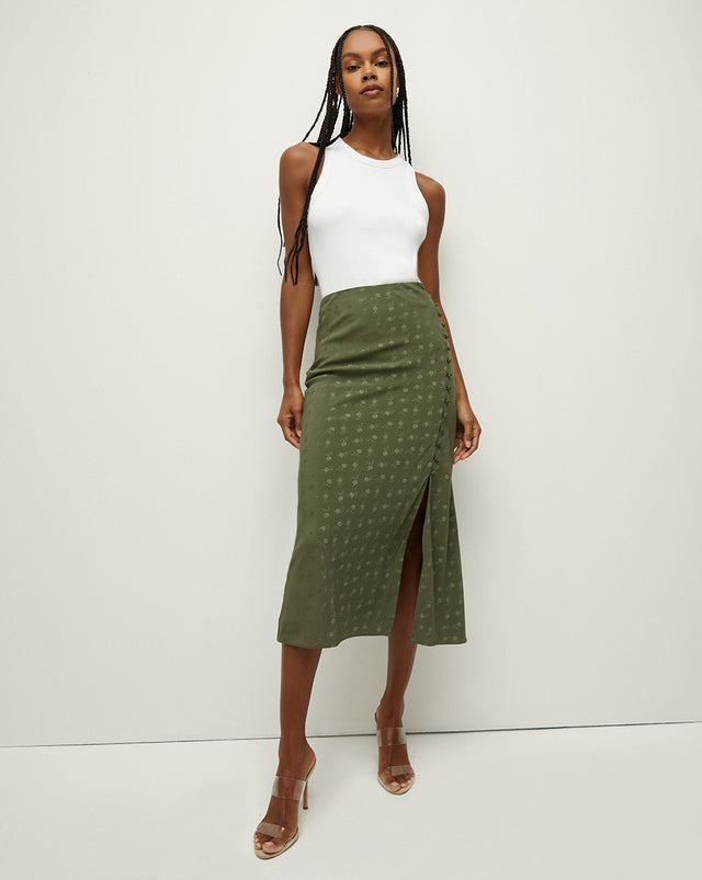 Franconia Silk Jacquard Skirt - Bright Army - 1