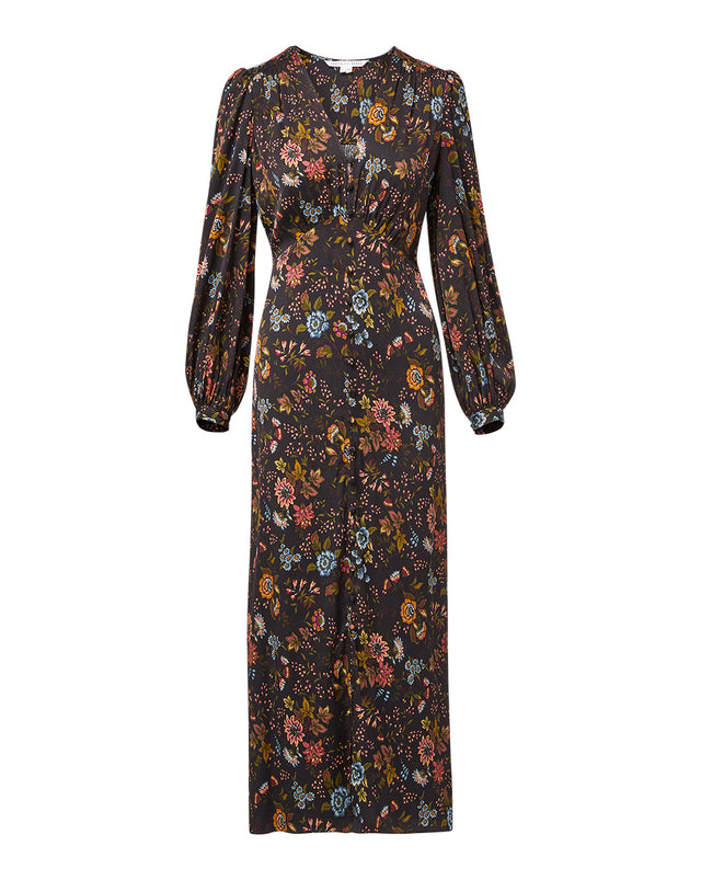 Terina Floral Stretch-Silk Dress - Black Multi - 6
