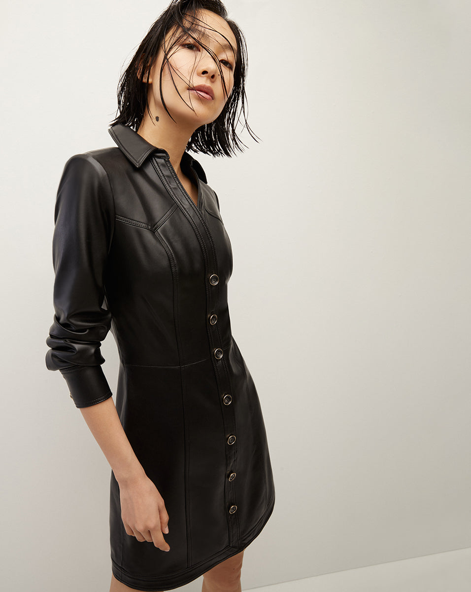 Garrett Black Vegan Leather Dress | Veronica Beard