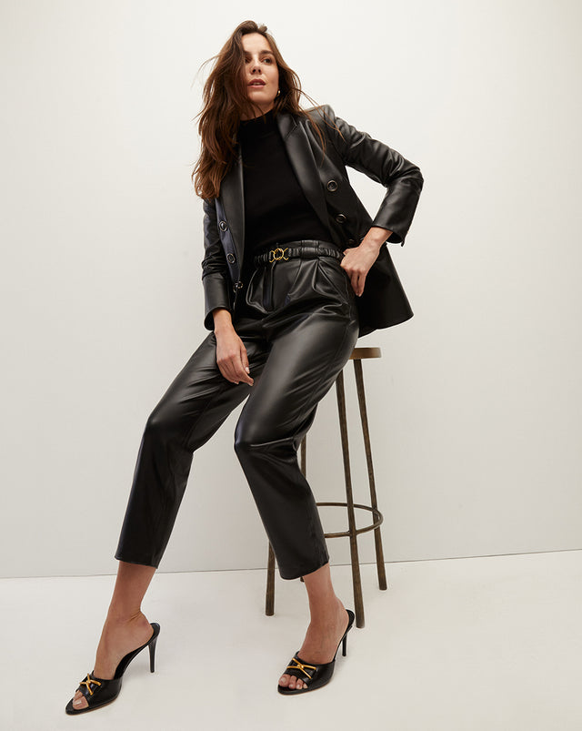 Black Faux Leather Pants/ High Waisted Women Leather Pants/ Pleated Leather  Trousers for Women -  Portugal