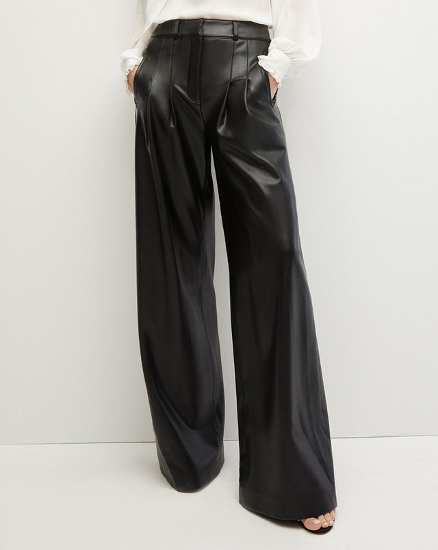 Jolie Vegan Leather Button Straight Pant