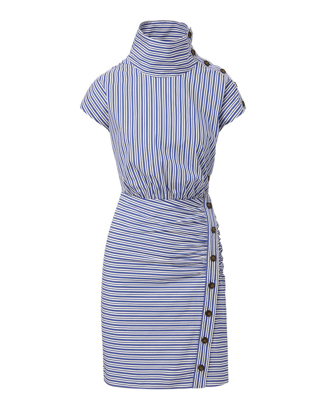 Arabel Striped Poplin Asymmetrical Dress - Classic Blue/Off-White - 6