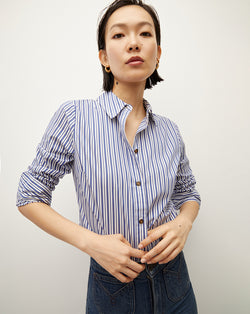 Libby Striped Poplin Button-Down Shirt - Classic Blue/Off-White