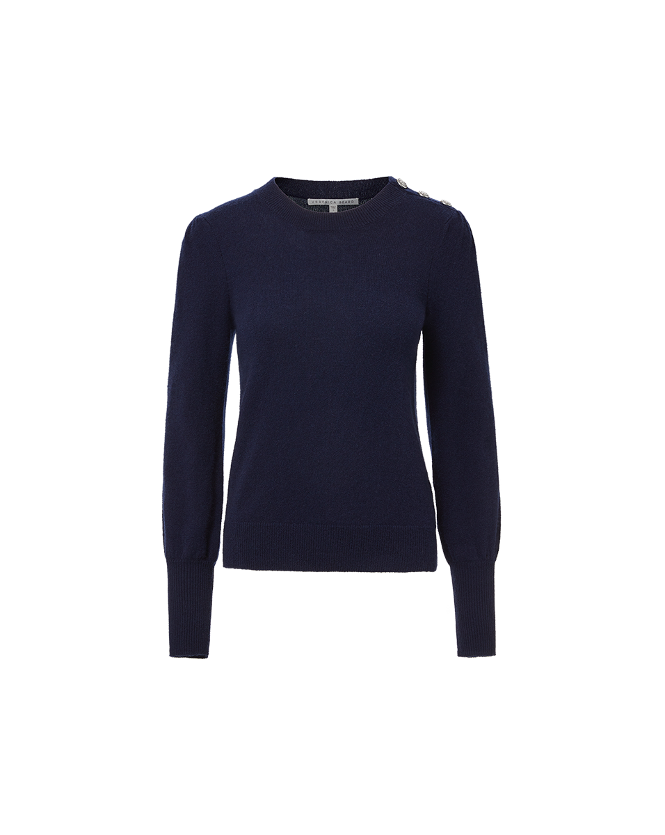 Nelia Cashmere Pullover | Button Accent in Navy | Veronica Beard Nelia Cashmere Pullover | Button Accent in Navy | Veronica Beard