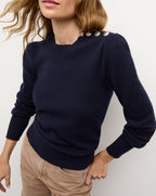 Veronica Beard Nelia Cashmere Pullover | Button Accent - Navy
