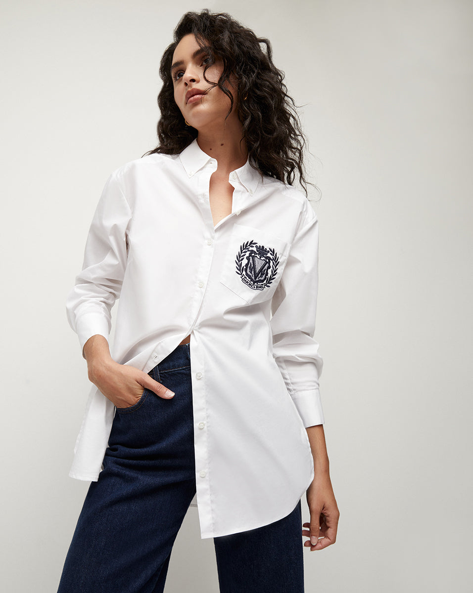 Lloyd Logo Crest White Button-Down Shirt | Veronica Beard