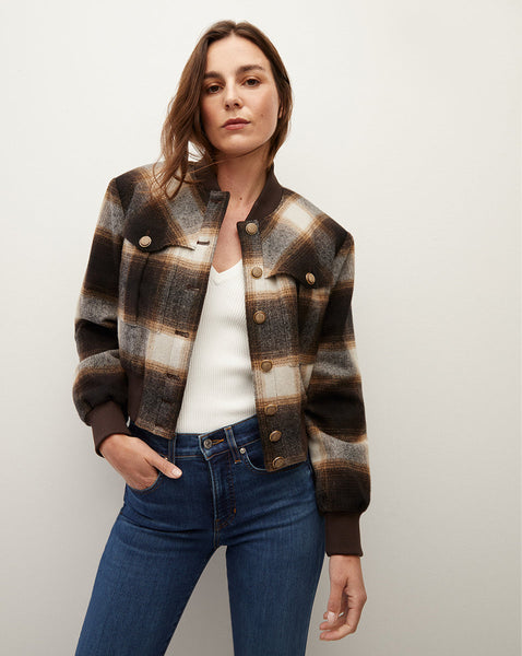 Plaid on sale shearling bomber