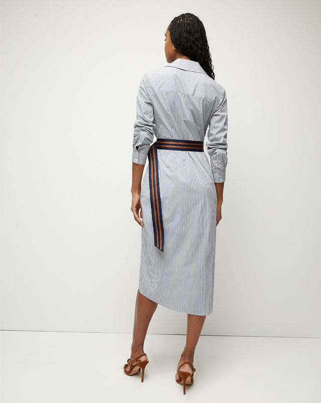 Jacinda Striped Poplin Dress - Blue/Off White - 4