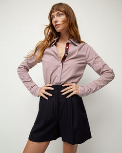Libby Poplin Button-Down Shirt - Dark Raspberry/Off White