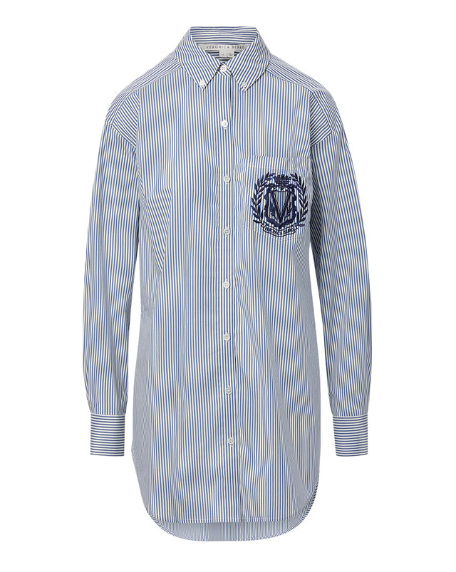 Lloyd Striped Button-Down Top | Logo Crest - Blue/Off White - 6