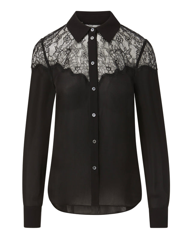 Greer Lace Button-Down Top - Black - 6