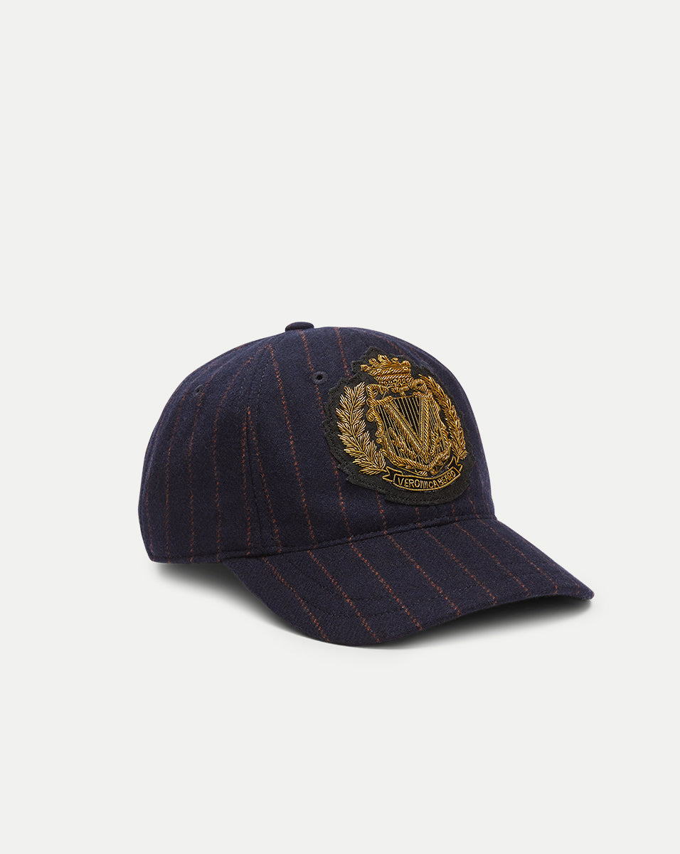 
Pinstriped Wool Baseball Cap - Navy Multi