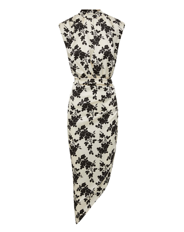 Kendall Stretch-Silk Floral Charmeuse Dress - Ivory/Black - 6