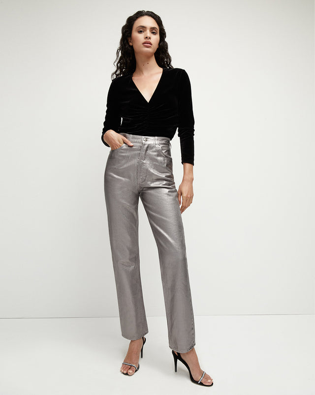 Zara Woman M Set Crushed Velvet Grey High Rise Wide Leg Pants and Top