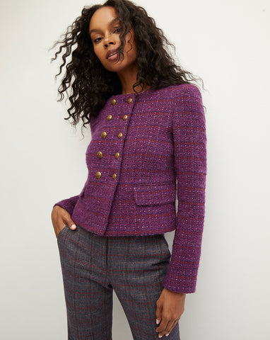 Bentley Collarless Tweed Jacket | Veronica Beard