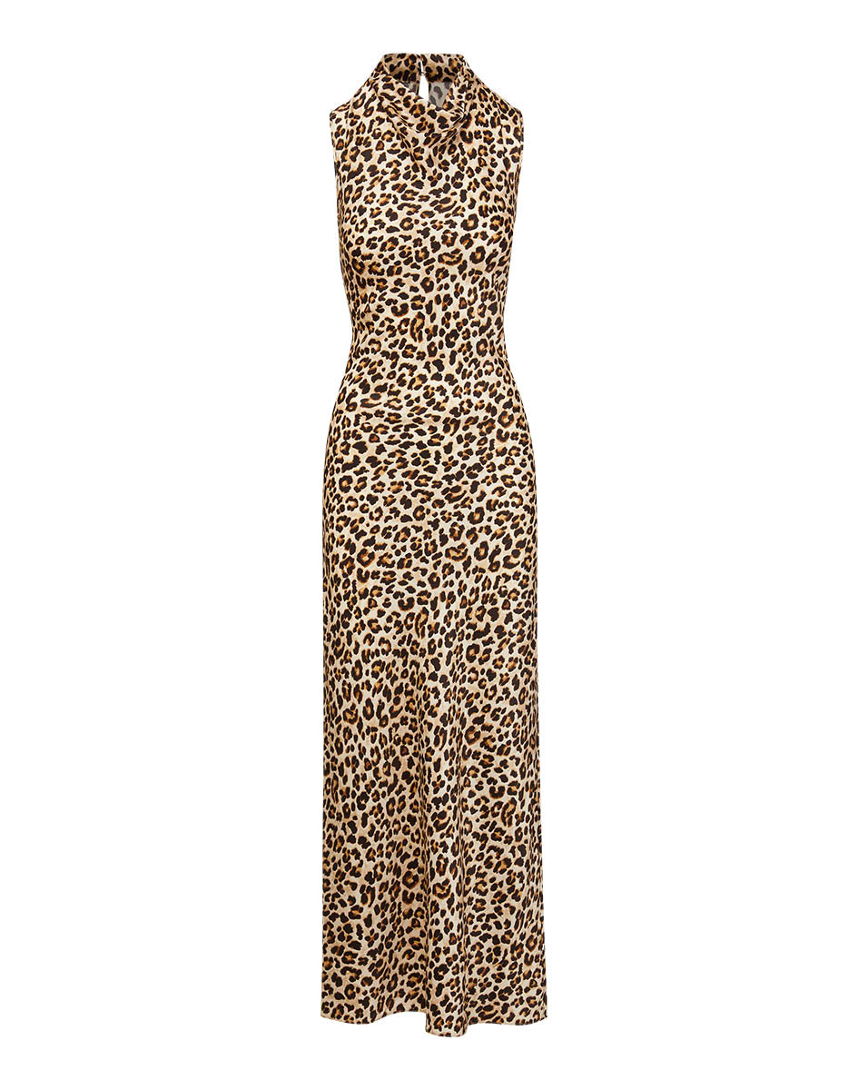 Leopard wrap dress and light brown suede heels