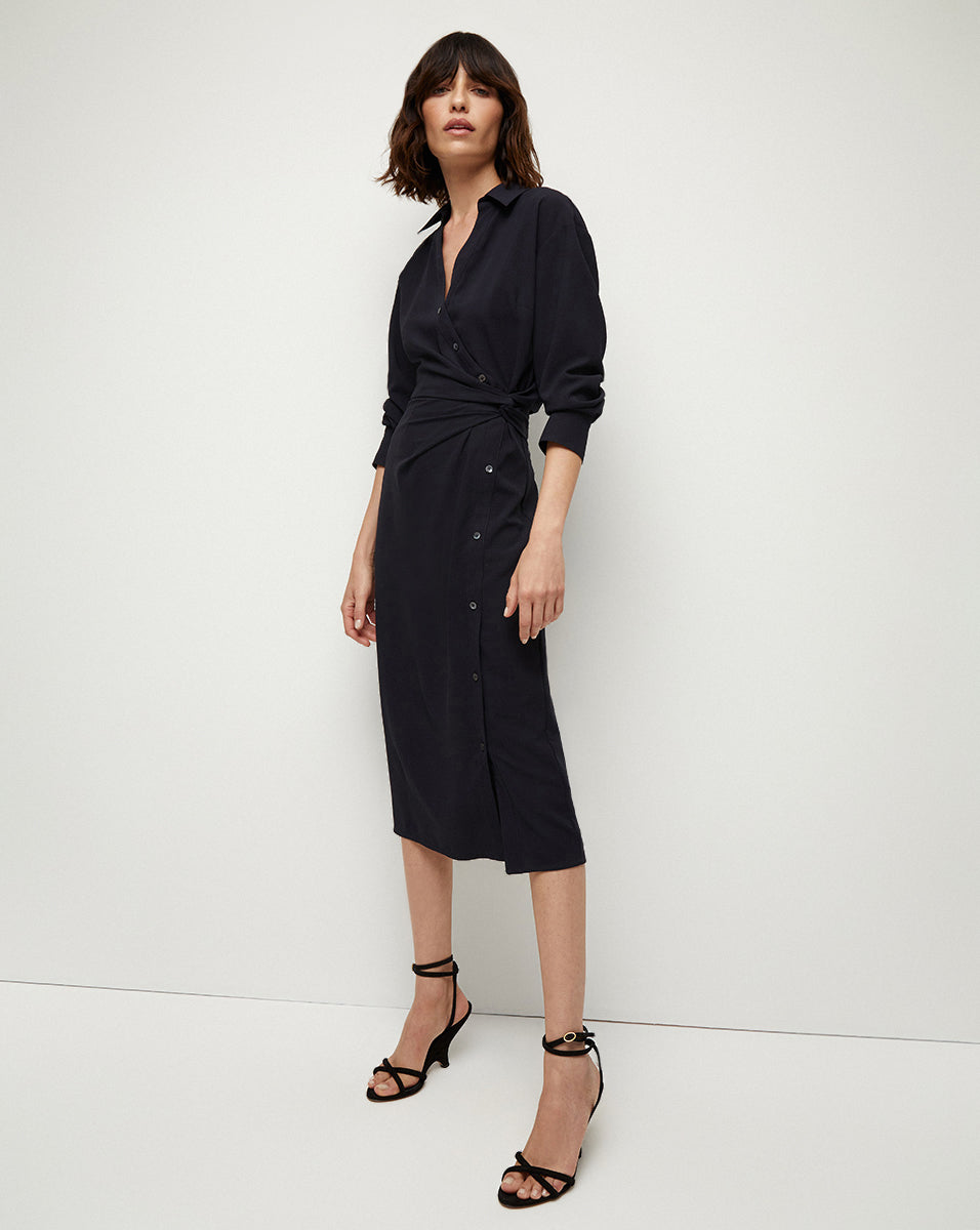 Wright Navy Button-Down Midi Wrap Dress | Veronica Beard