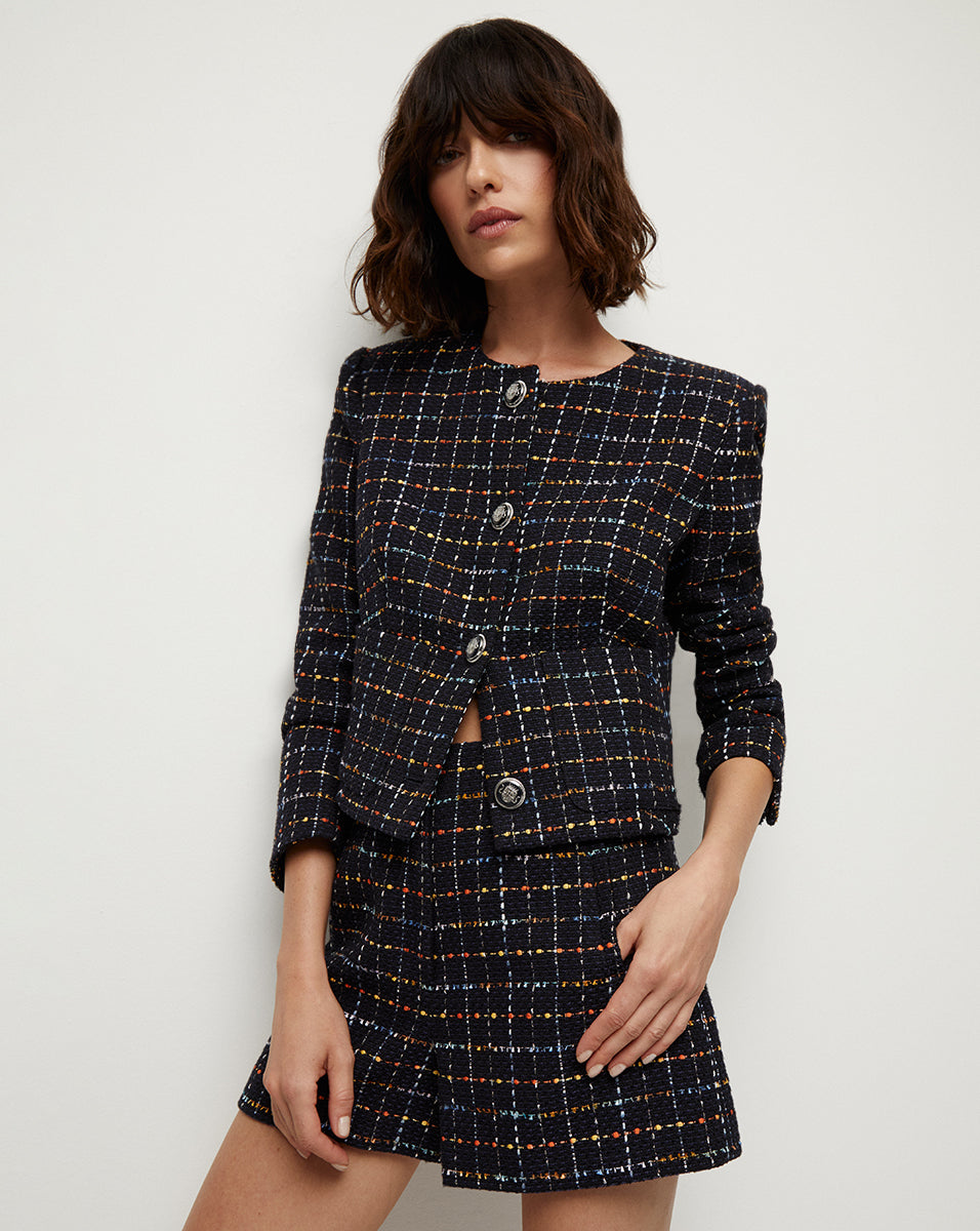 Nathan Navy Cropped Tweed Jacket | Veronica Beard